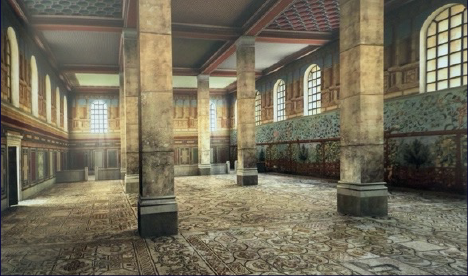 Aquileia Basilica South Hall - reconstruction of original mosaic floor and frescoed walls