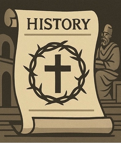 History scroll with a cross in thorns - the curated past
