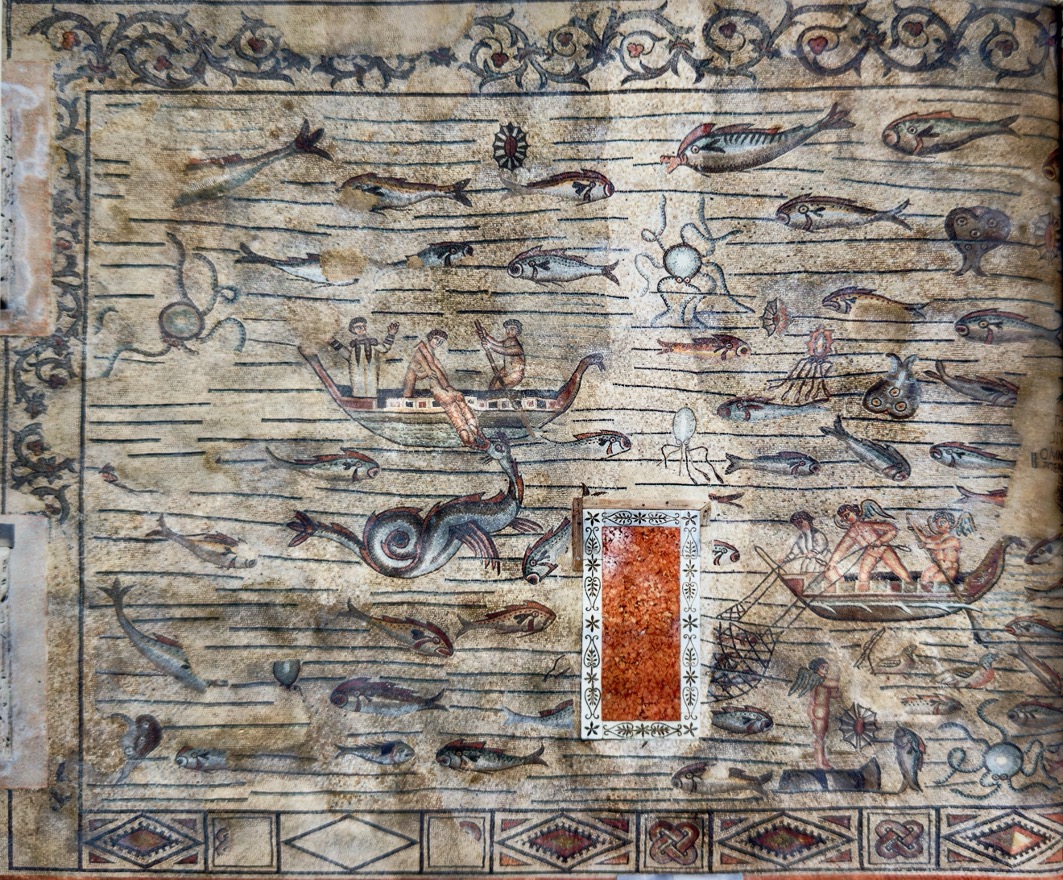 Jonah and the whale - Aquileia South Hall mosaic (wider view)